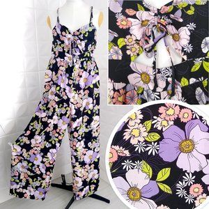 AFRM Floral Cut Out Jumpsuit Wide Leg Sleeveless Boho Noir Summer Bouquet L